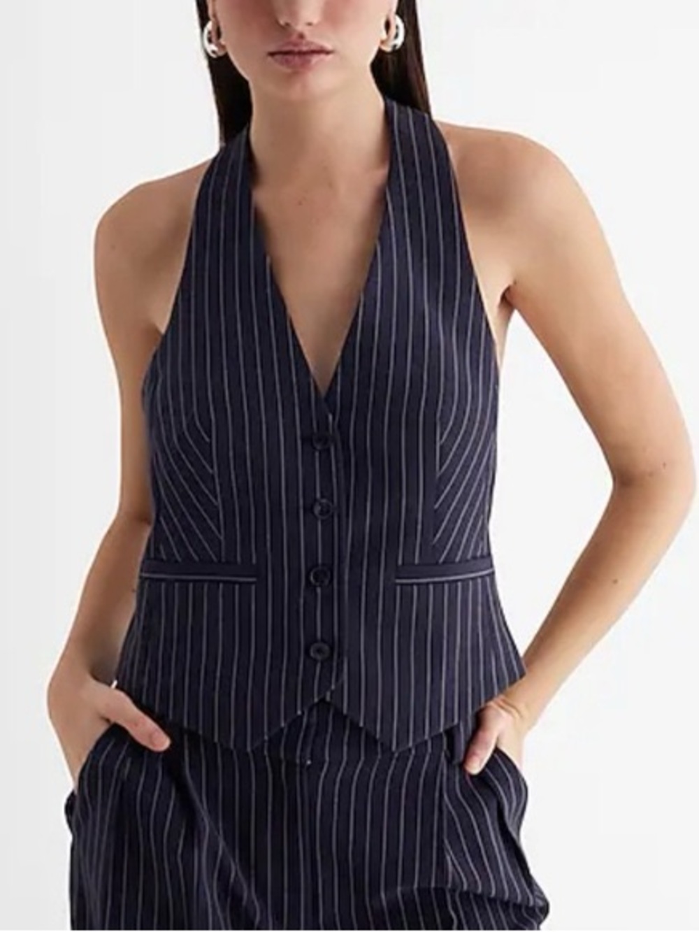 NWT Express SET Navy Striped Sleeveless Vest and Short Set